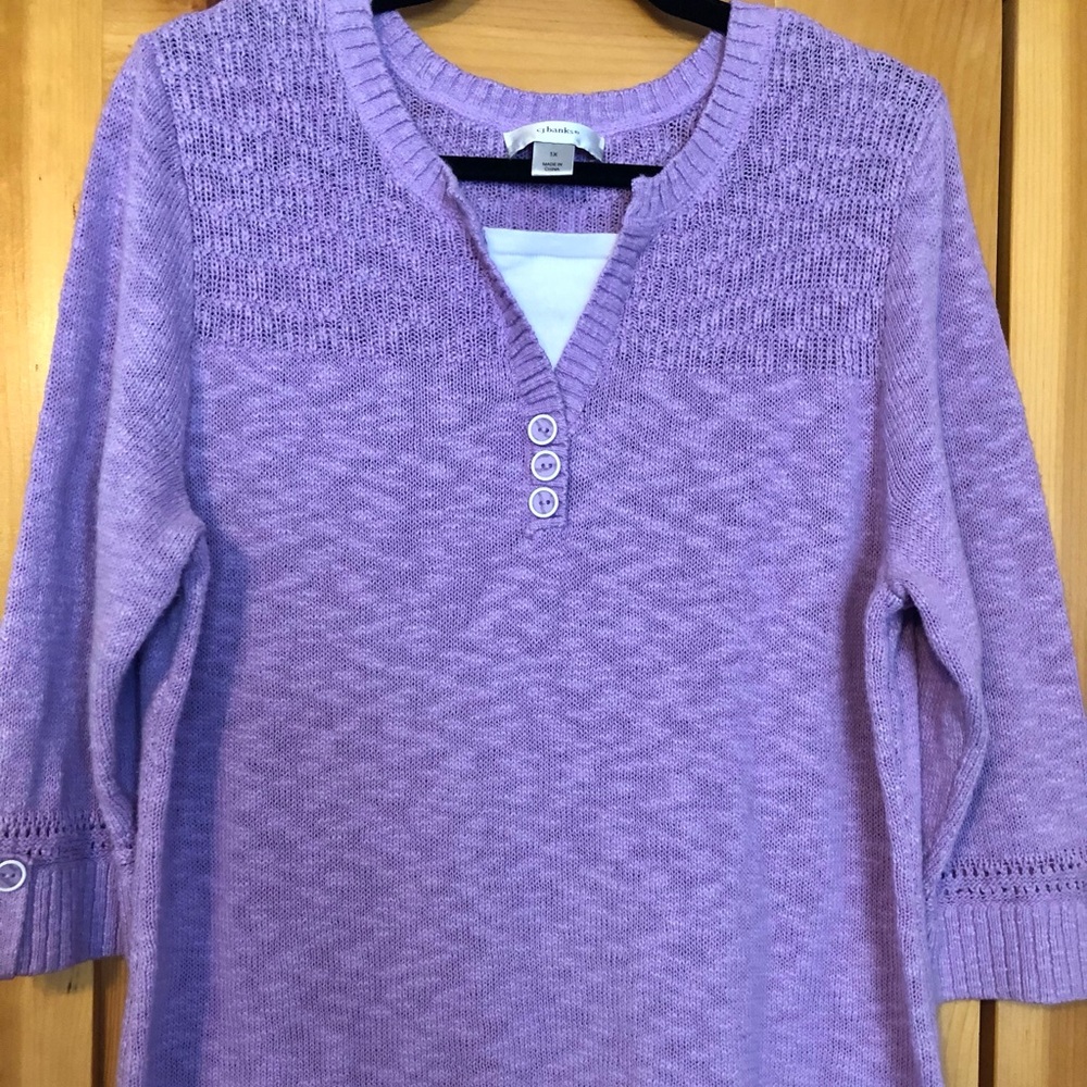 CJ Banks Lavender V-Neck Button Knit Sweater